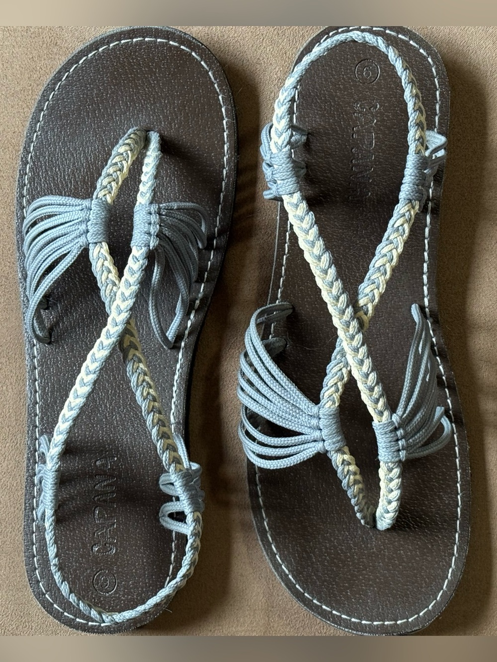 Braided Gray and Cream Women's Sandals